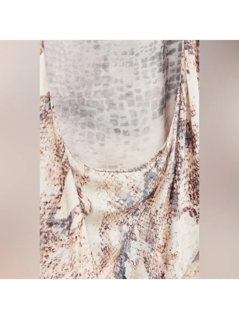 Zara Sleeveless Snake Print Satin Draped Low Back Midi Summer Dress - Picture 9 of 15